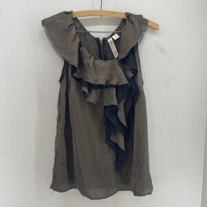 Witchy‎ Olive Green Ruffle Top S Tulle Sleeveless Zip Blouse Women's Whimsigoth